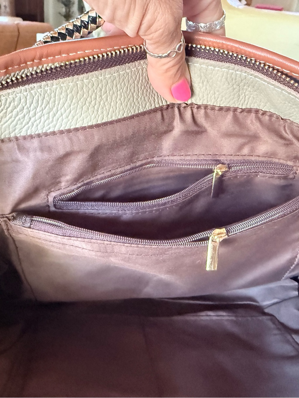 Multicolor Diamond Patchwork Leather Tote Bag - Picture 7 of 9